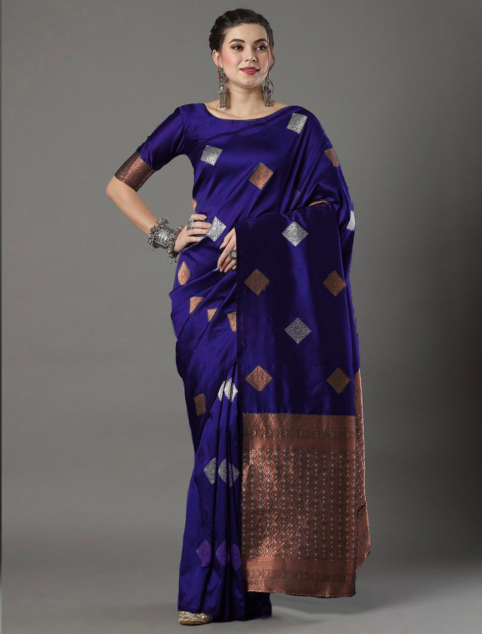 Incredible Royal Blue Soft Silk Saree With Devastating Blouse Piece