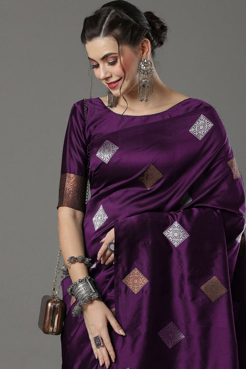 Load image into Gallery viewer, Scintilla Wine Soft Silk Saree With Engaging Blouse Piece
