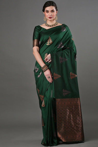 Supernal Green Soft Silk Saree With Incomparable Blouse Piece