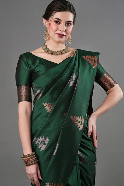 Supernal Green Soft Silk Saree With Incomparable Blouse Piece