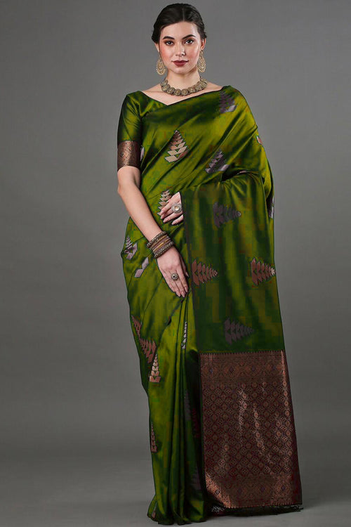 Load image into Gallery viewer, Glittering Mahndi Soft Silk Saree With Splendorous Blouse Piece
