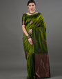 Glittering Mahndi Soft Silk Saree With Splendorous Blouse Piece