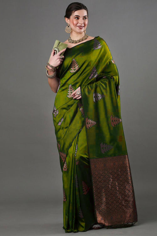 Load image into Gallery viewer, Glittering Mahndi Soft Silk Saree With Splendorous Blouse Piece
