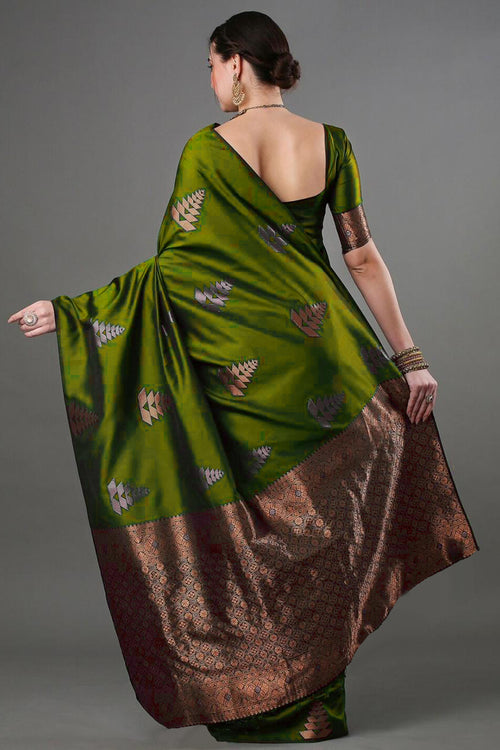 Load image into Gallery viewer, Glittering Mahndi Soft Silk Saree With Splendorous Blouse Piece
