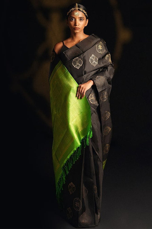 Load image into Gallery viewer, Majestic Black Soft Silk Saree With Amiable Blouse Piece
