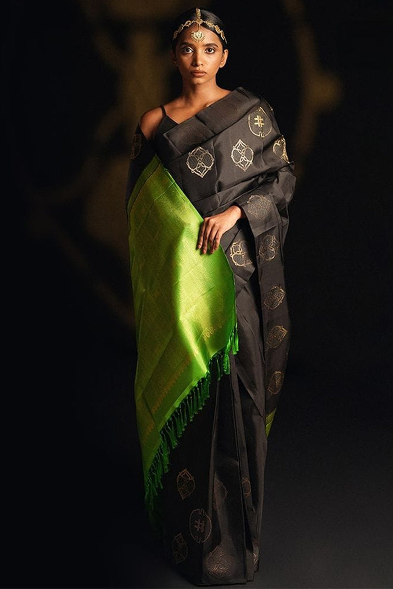 Majestic Black Soft Silk Saree With Amiable Blouse Piece