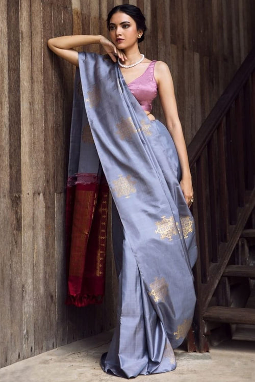 Load image into Gallery viewer, Vestigial Grey Soft Silk Saree With Fugacious Blouse Piece
