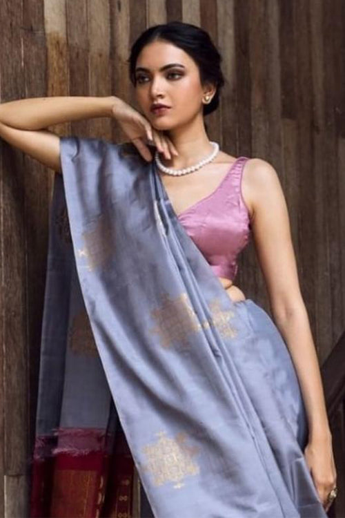 Load image into Gallery viewer, Vestigial Grey Soft Silk Saree With Fugacious Blouse Piece
