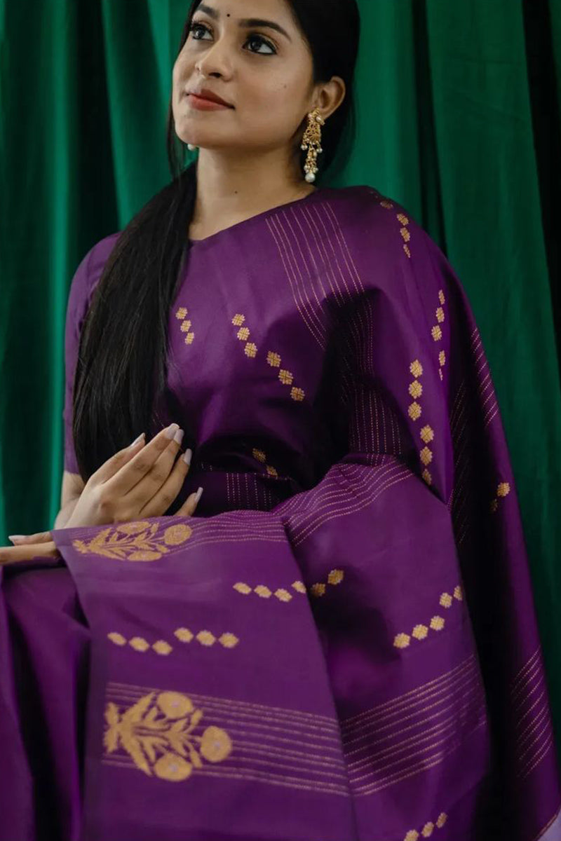 Redolent Purple Soft Silk Saree With Fragrant Blouse Piece