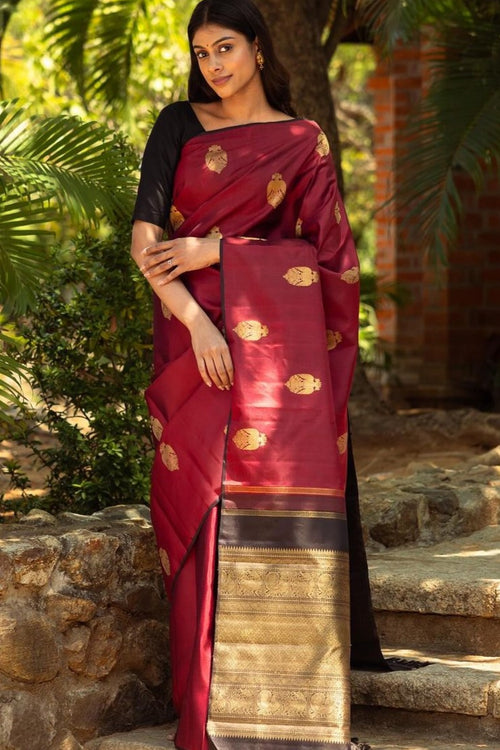 Load image into Gallery viewer, Exquisite Maroon Soft Silk Saree With Ailurophile Blouse Piece
