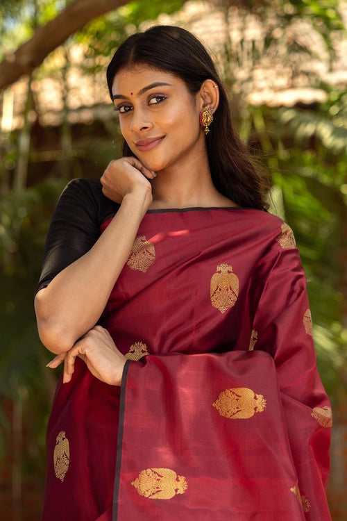 Load image into Gallery viewer, Exquisite Maroon Soft Silk Saree With Ailurophile Blouse Piece
