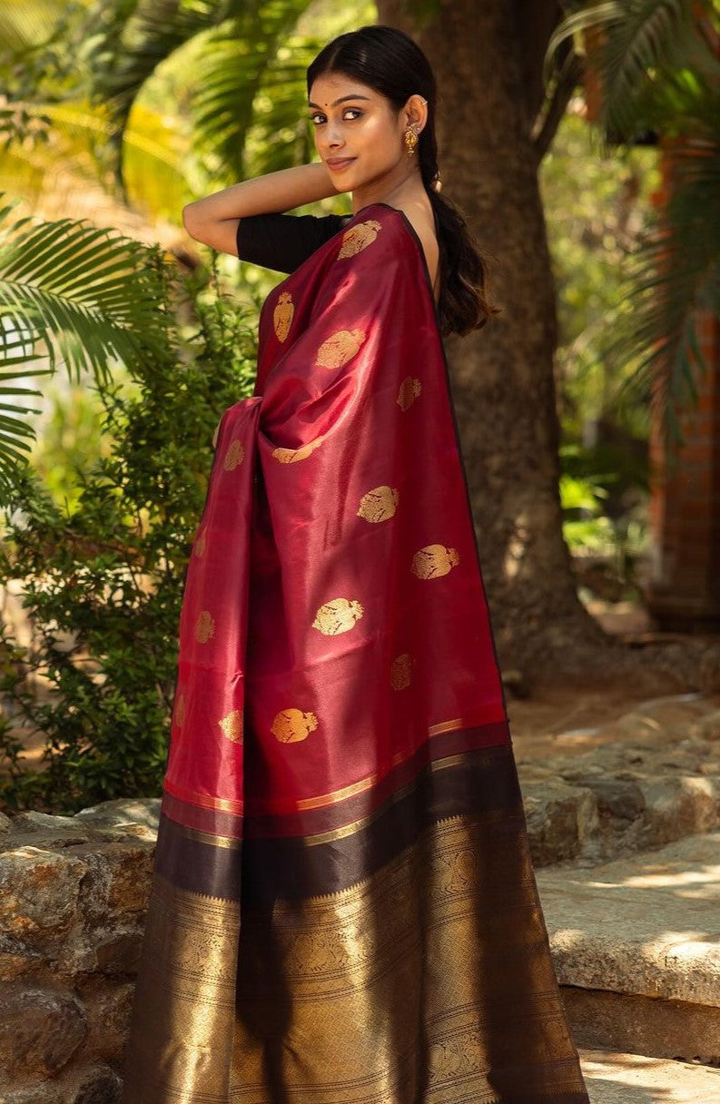 Exquisite Maroon Soft Silk Saree With Ailurophile Blouse Piece