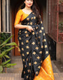 Winsome Black and Mustard Soft Silk Saree With Seraglio Blouse Piece