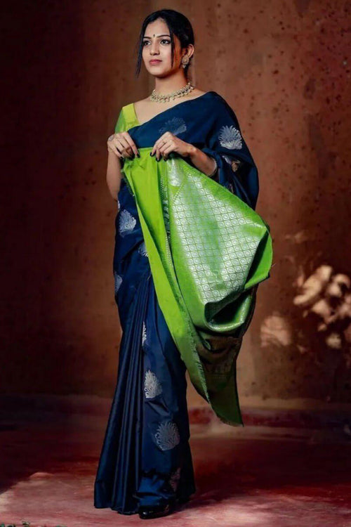 Load image into Gallery viewer, Wonderful Navy Blue Soft Silk Saree With Pretty Blouse Piece
