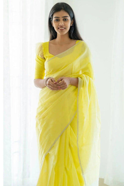 Lagniappe Lemon Cotton Silk Saree With Lissome Blouse Piece