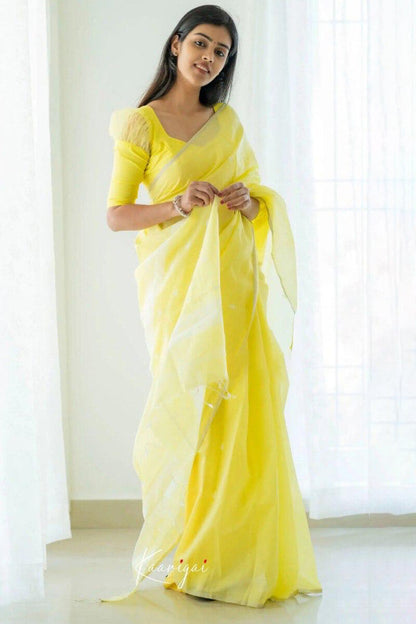 Lagniappe Lemon Cotton Silk Saree With Lissome Blouse Piece