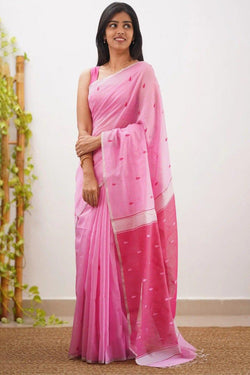 Tremendous Pink Cotton Silk Saree With Whimsical Blouse Piece