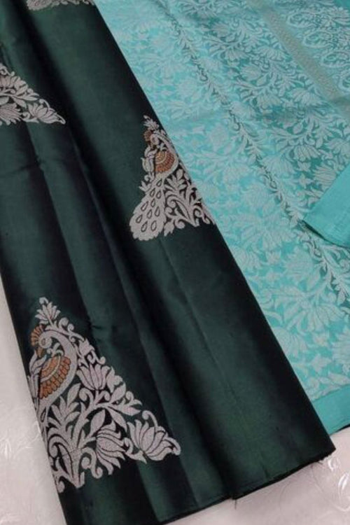 Load image into Gallery viewer, Ratatouille Green Soft Silk Saree With Petrichor Blouse Piece
