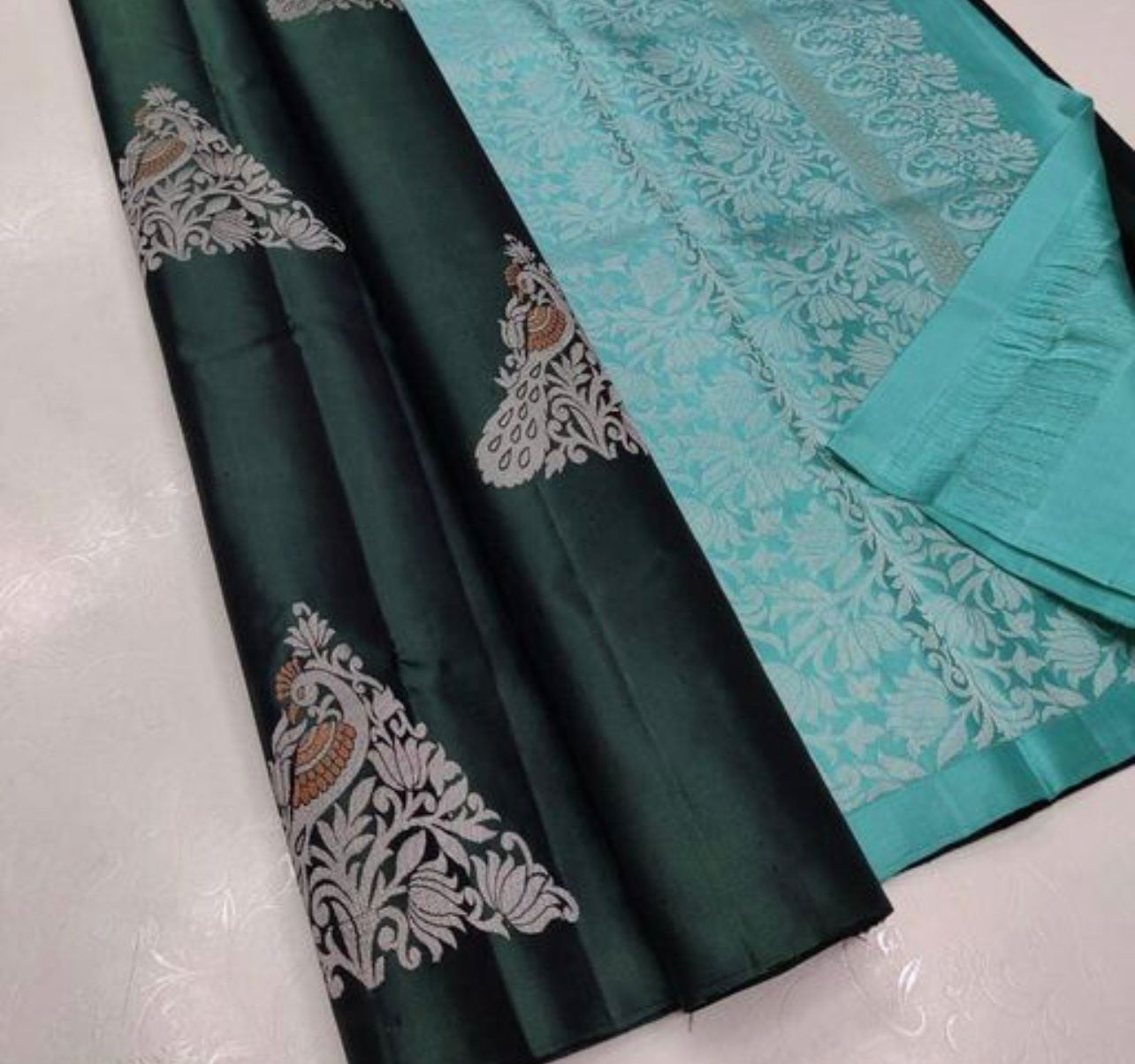 Ratatouille Green Soft Silk Saree With Petrichor Blouse Piece