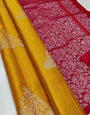 Smashing Mustard Soft Silk Saree With Snazzy Blouse Piece