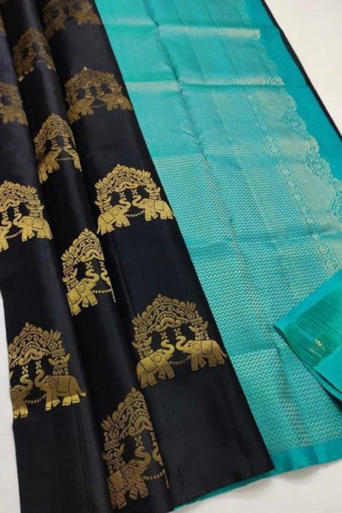 Load image into Gallery viewer, Evocative Black Soft Silk Saree With Panoply Blouse Piece
