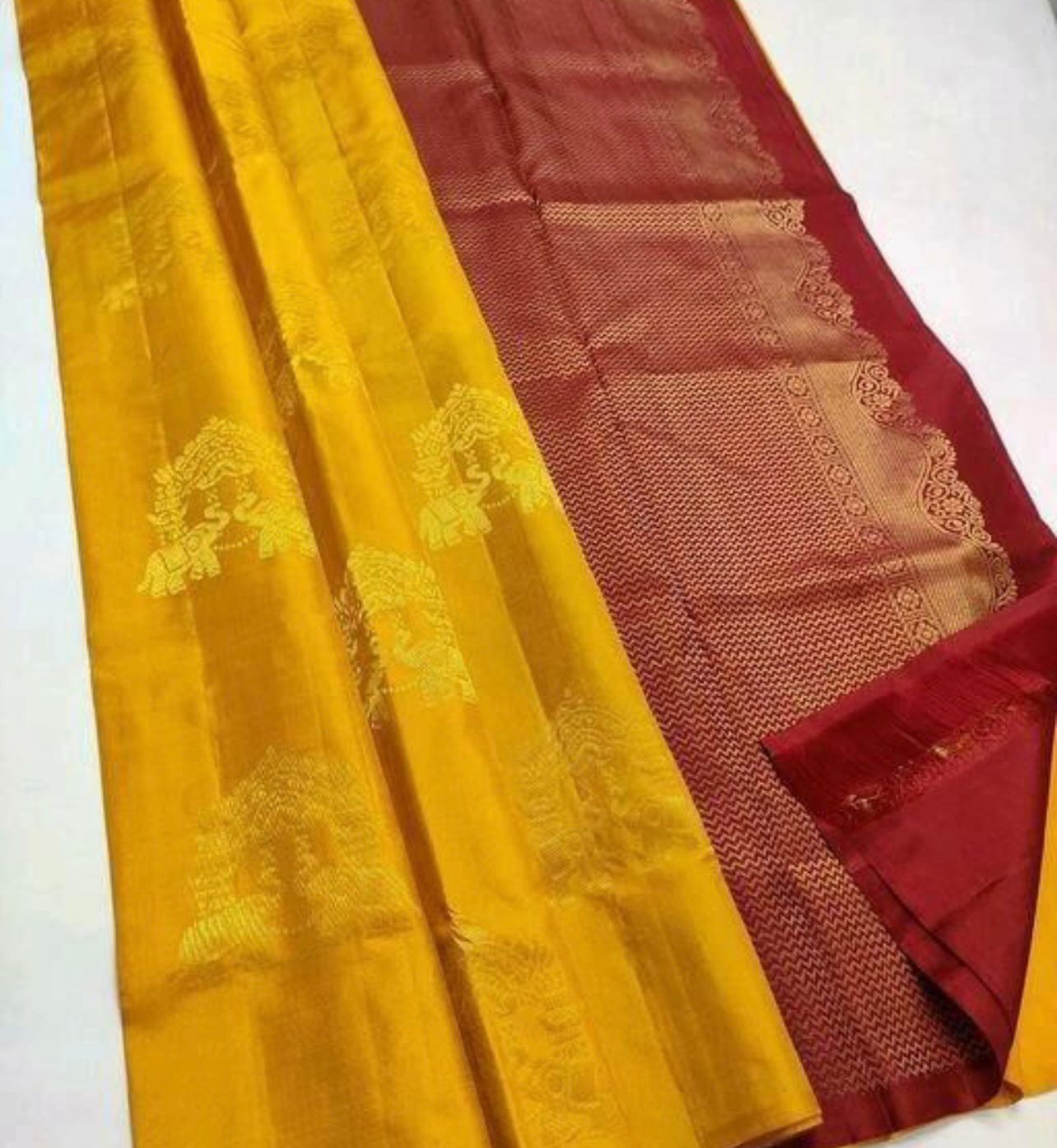 Imbrication Mustard Soft Silk Saree With Susurrous Blouse Piece