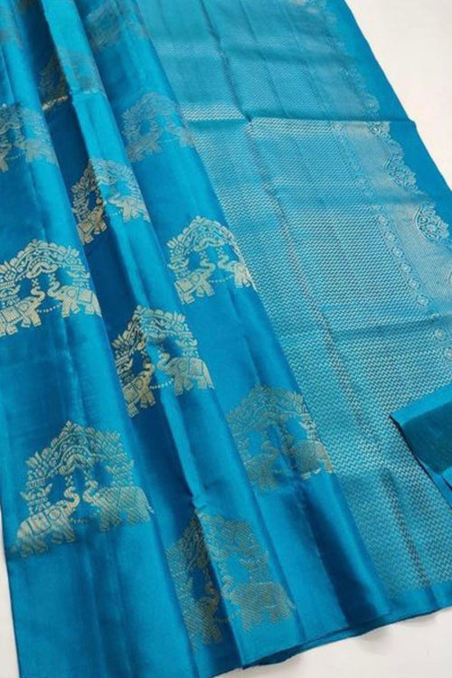 Load image into Gallery viewer, Panoply Turquoise Soft Silk Saree With Moiety Blouse Piece
