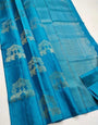 Panoply Turquoise Soft Silk Saree With Moiety Blouse Piece