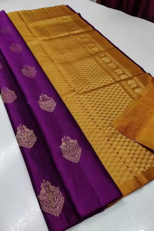 Load image into Gallery viewer, Snappy Wine Soft Silk Saree With Petrichor Blouse Piece
