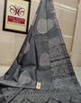 Embrocation Grey Soft Silk Saree With Ratatouille Blouse Piece