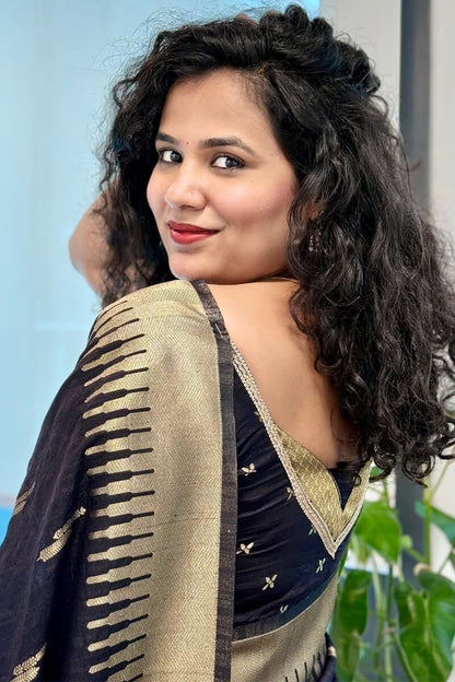 Preferable Black Soft Silk Saree With Fragrant Blouse Piece