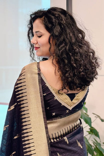 Preferable Black Soft Silk Saree With Fragrant Blouse Piece