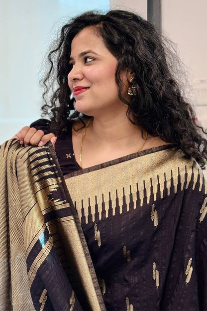 Preferable Black Soft Silk Saree With Fragrant Blouse Piece