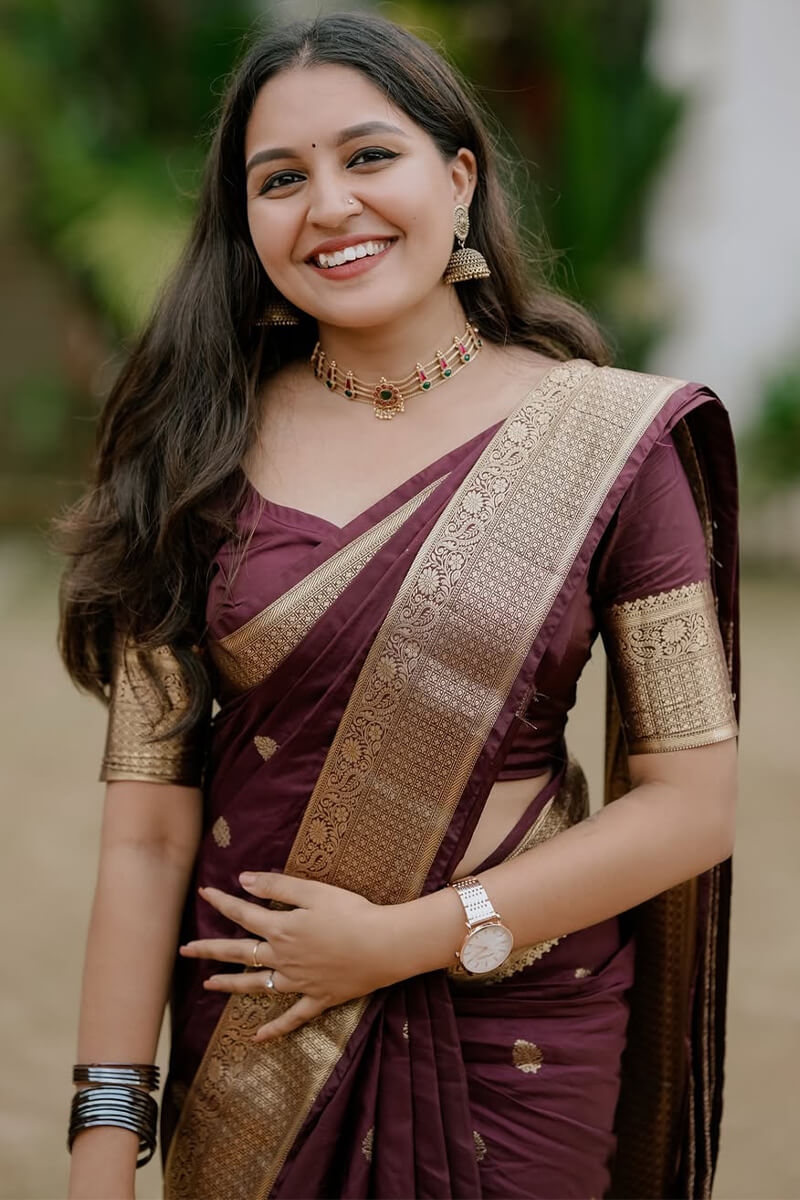 Glorious Wine Soft Silk Saree With Desirable Blouse Piece