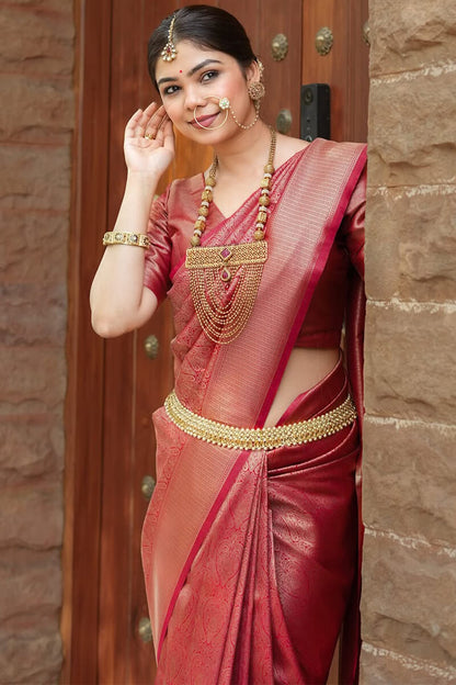 Lagniappe Dark Pink Soft Silk Saree With Devastating Blouse Piece