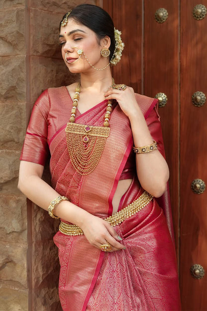 Lagniappe Dark Pink Soft Silk Saree With Devastating Blouse Piece