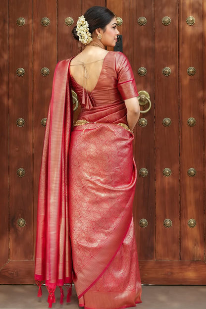 Lagniappe Dark Pink Soft Silk Saree With Devastating Blouse Piece
