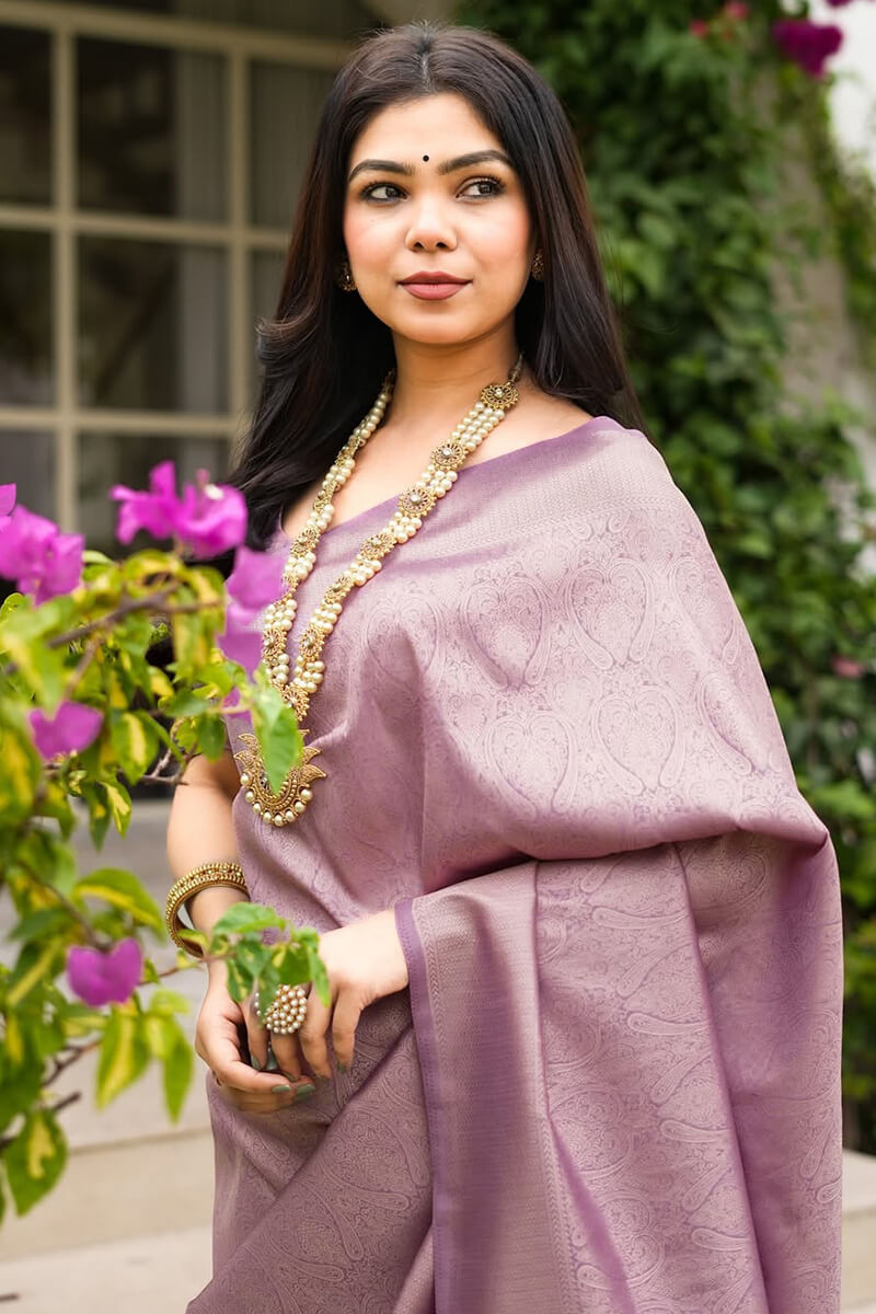 Majesty Lavender Soft Silk Saree With Splendorous Blouse Piece