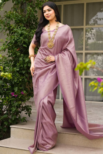 Majesty Lavender Soft Silk Saree With Splendorous Blouse Piece