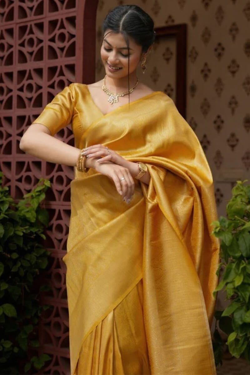 Embrocation Yellow Soft Silk Saree With Aplomb Blouse Piece