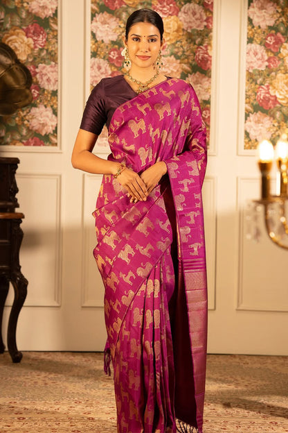 Excellent Dark Pink Soft Silk Saree With Luxuriant Blouse Piece