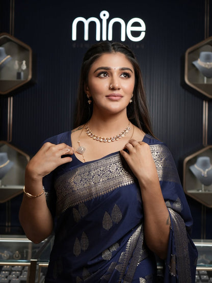 Capricious Navy Blue Soft Silk Saree With Dazzling Blouse Piece
