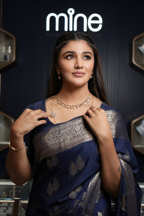 Load image into Gallery viewer, Capricious Navy Blue Soft Silk Saree With Dazzling Blouse Piece
