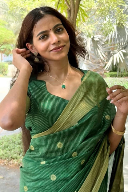 Exuberant Green Soft Silk Saree With Elision Blouse Piece