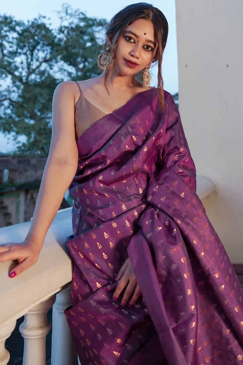 Resplendent Purple Soft Silk Saree With Quintessential Blouse Piece