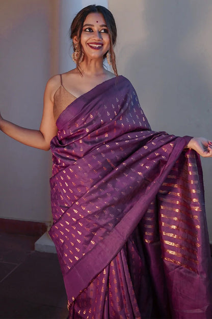 Resplendent Purple Soft Silk Saree With Quintessential Blouse Piece