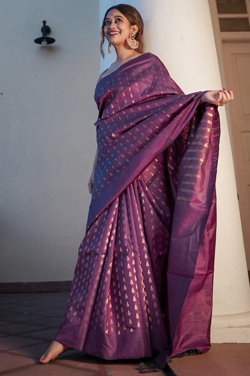 Resplendent Purple Soft Silk Saree With Quintessential Blouse Piece
