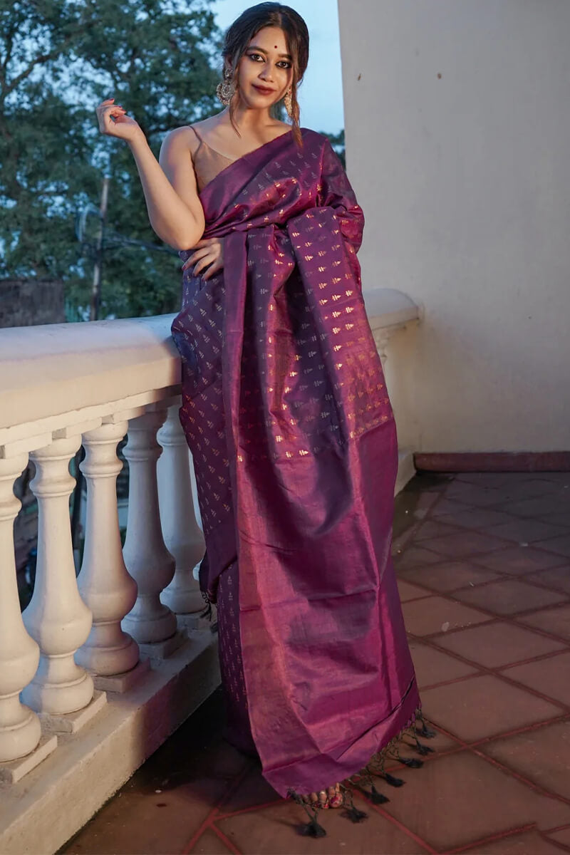 Resplendent Purple Soft Silk Saree With Quintessential Blouse Piece