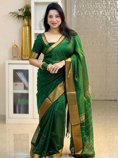 Serendipity Dark Green Soft Silk Saree With Phenomenal Blouse Piece