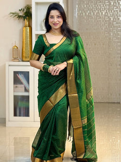 Serendipity Dark Green Soft Silk Saree With Phenomenal Blouse Piece
